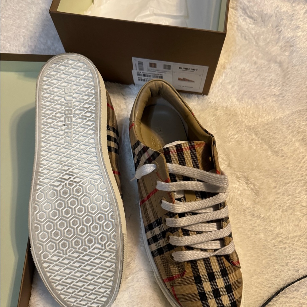 Burberry Plaid Athletic Shoes - Beige and Red - Picture 2 of 2